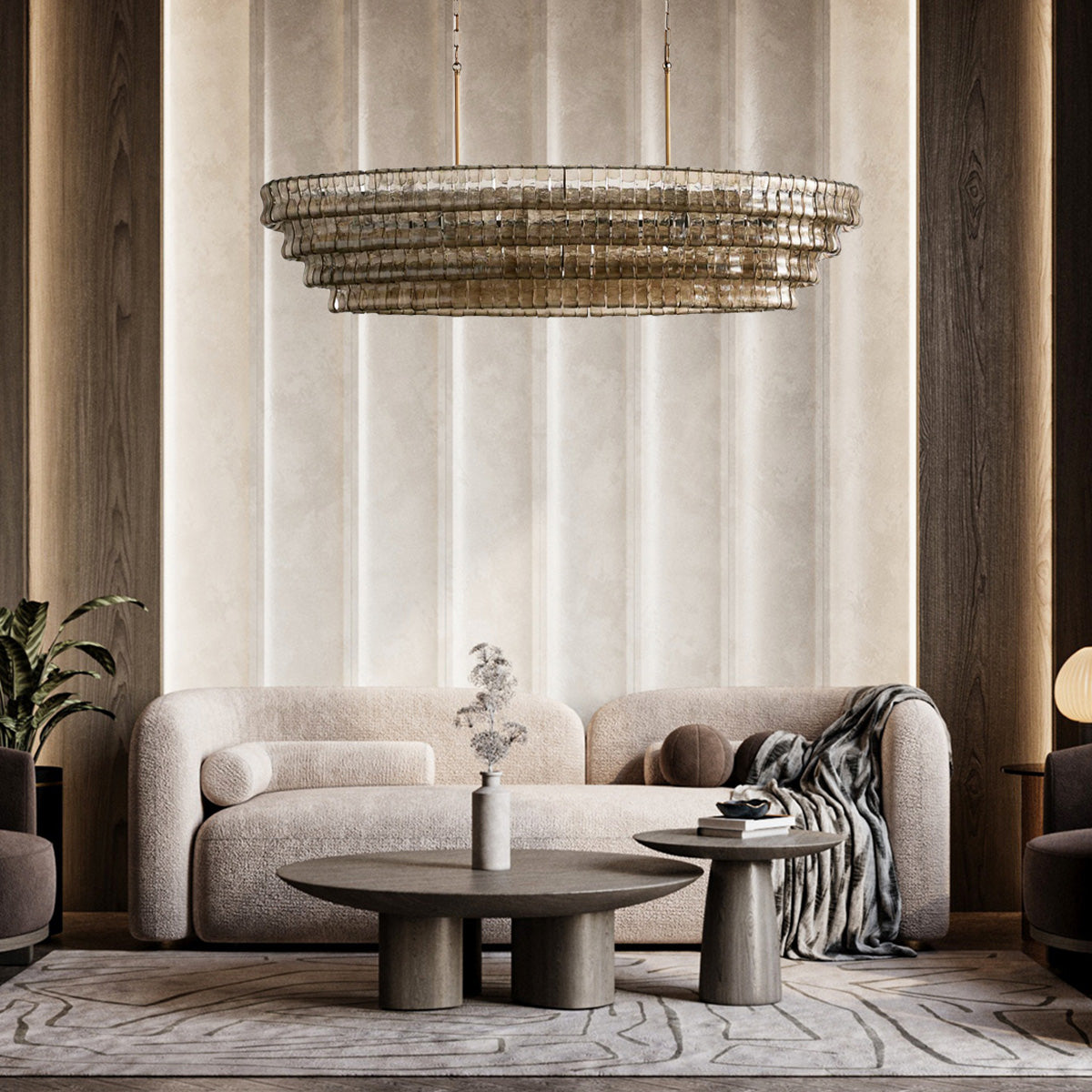 Denise Ghiaccio Oval Chandelier in Glass Brass 54"/65"