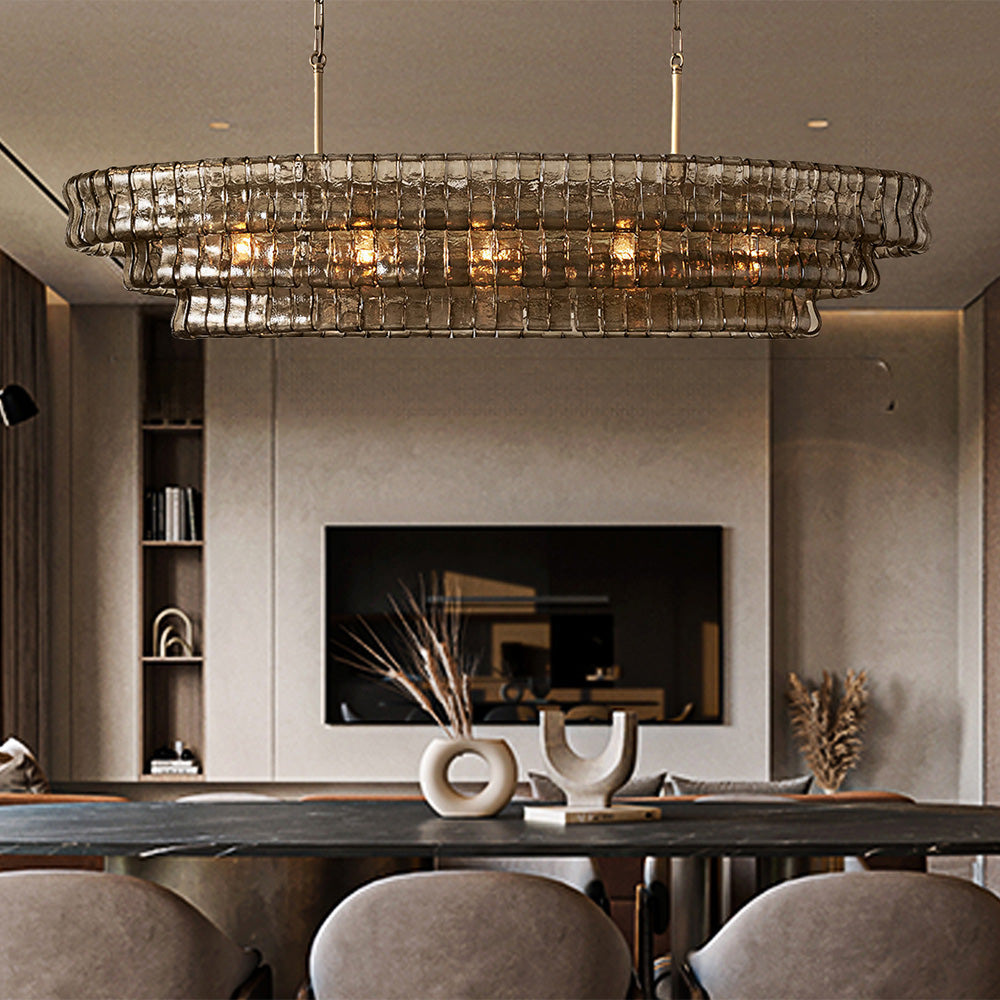 Denise Ghiaccio Oval Chandelier in Glass Brass 54"/65"