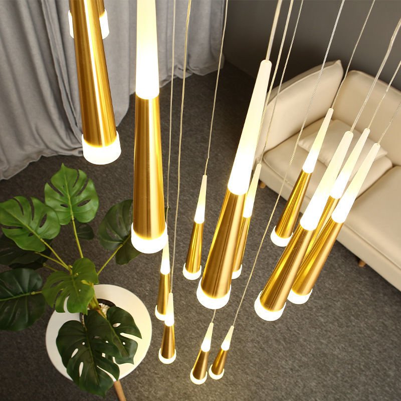 JC Golden/Black LED Hanging Meteor Rain Staircase Chandelier