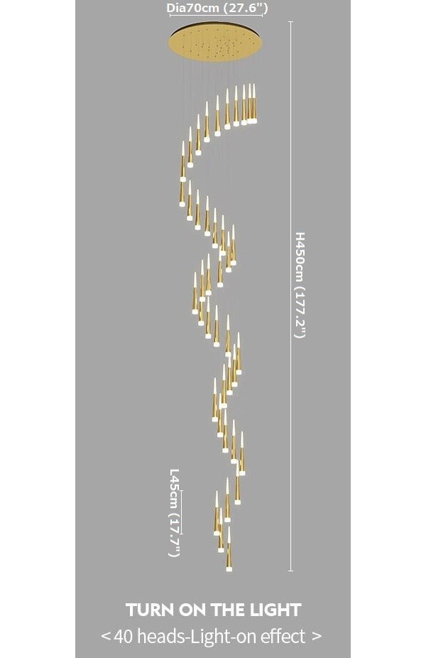 JC Golden/Black LED Hanging Meteor Rain Staircase Chandelier