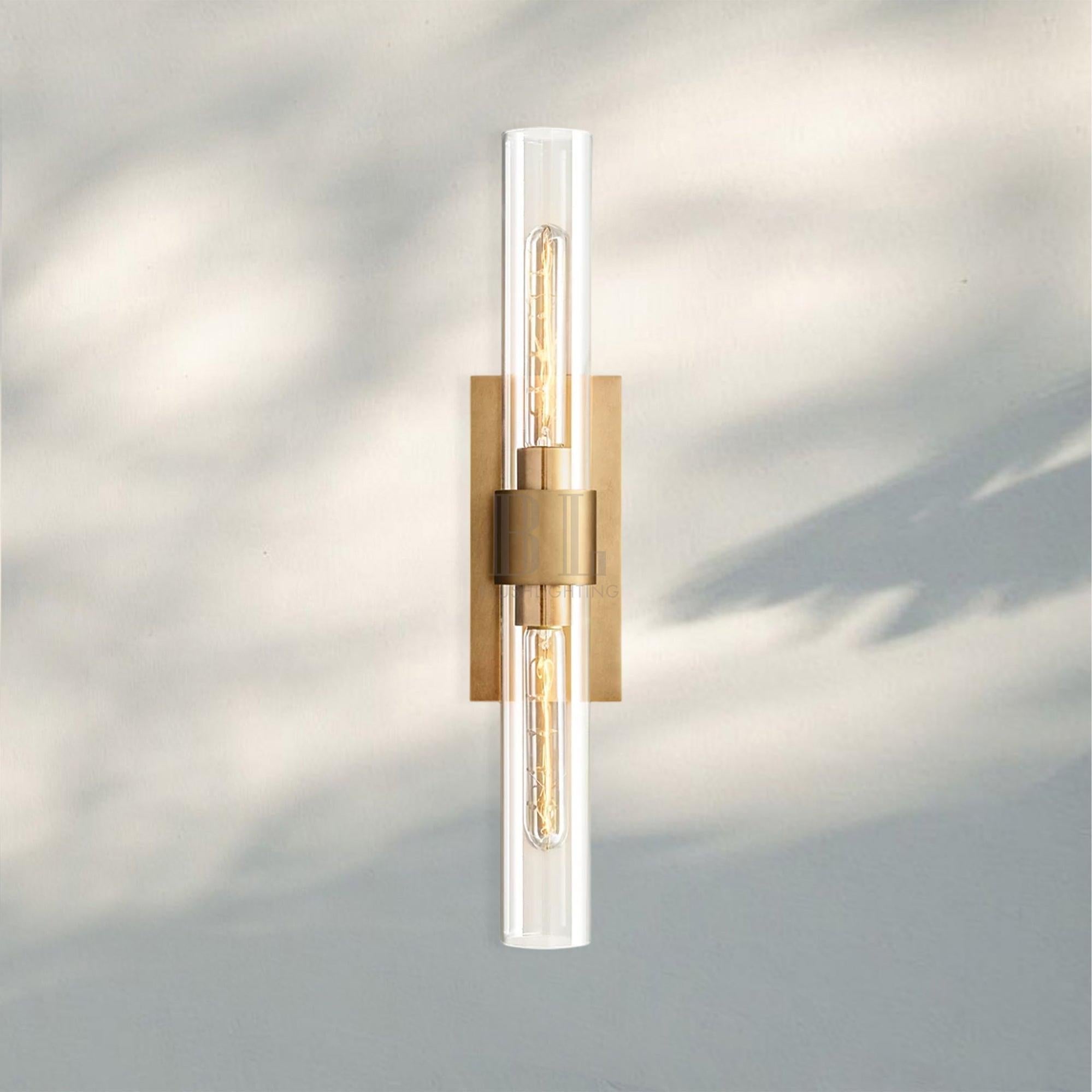 Modern Art Deco Linear Wall Sconce with Glass Cylinders, Elegant Steel Frame