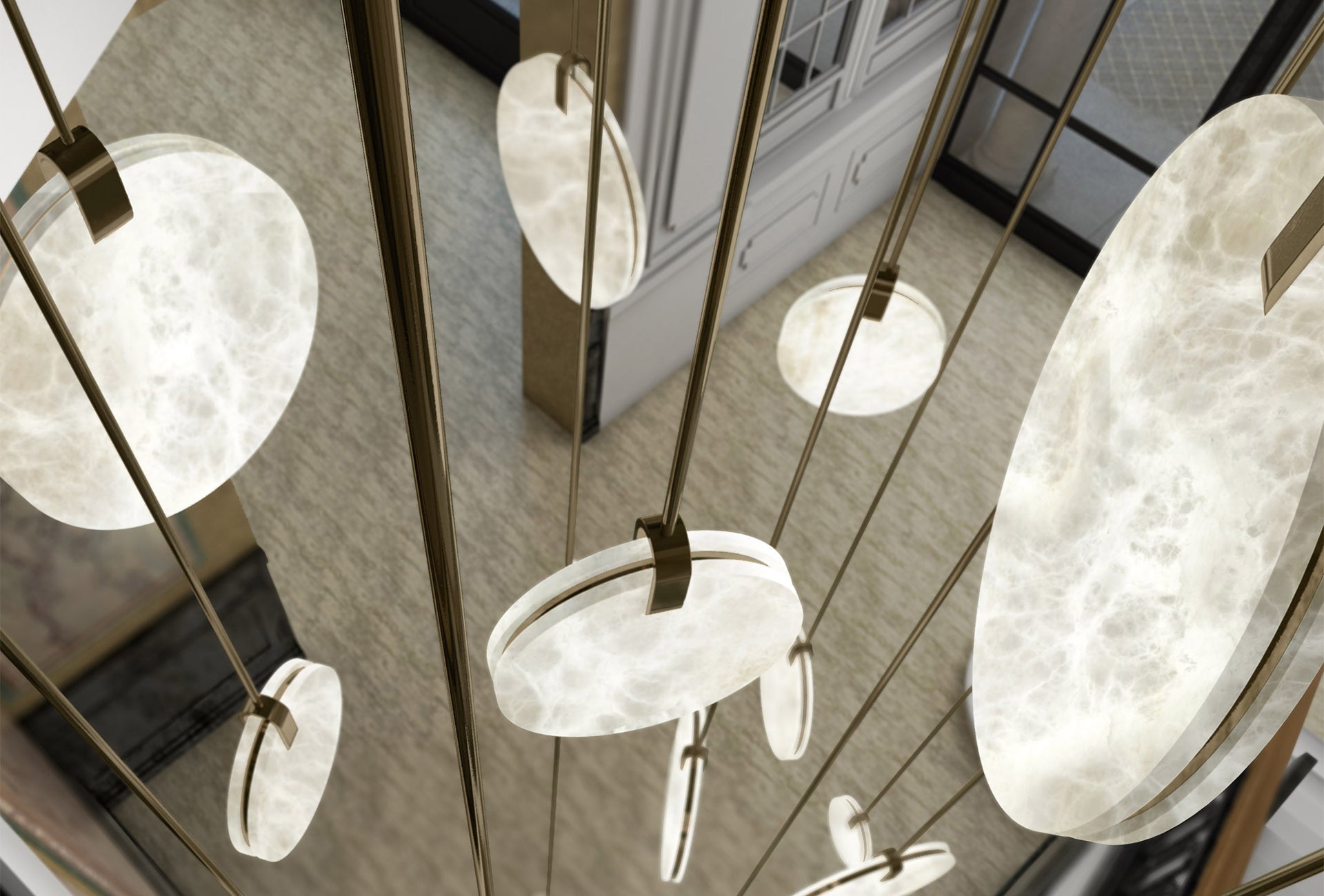 Nirvana Real Alabaster Disc Pendant Light, Pendant Lamp For Hallway, Staircase