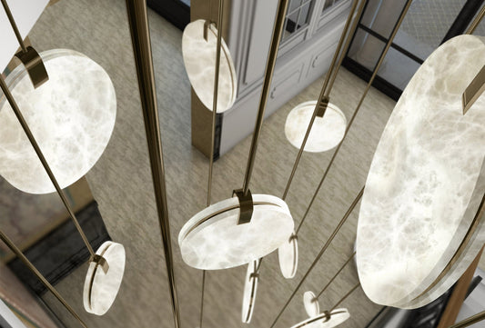 Nirvana Real Alabaster Disc Pendant Light, Pendant Lamp For Hallway, Staircase