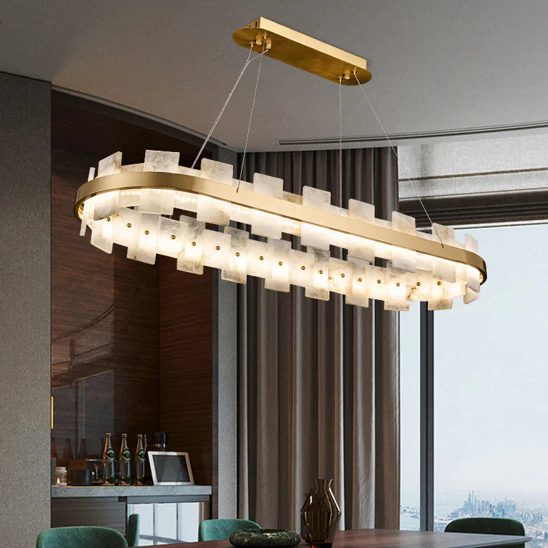 Denise Anita Modern Oval Alabaster Chandelier For Living Room