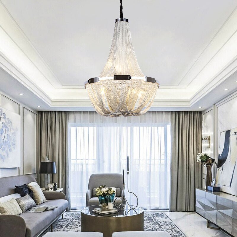Deniselamp® Silver Chain Chandelier Creative Round Design Loft Chandelier