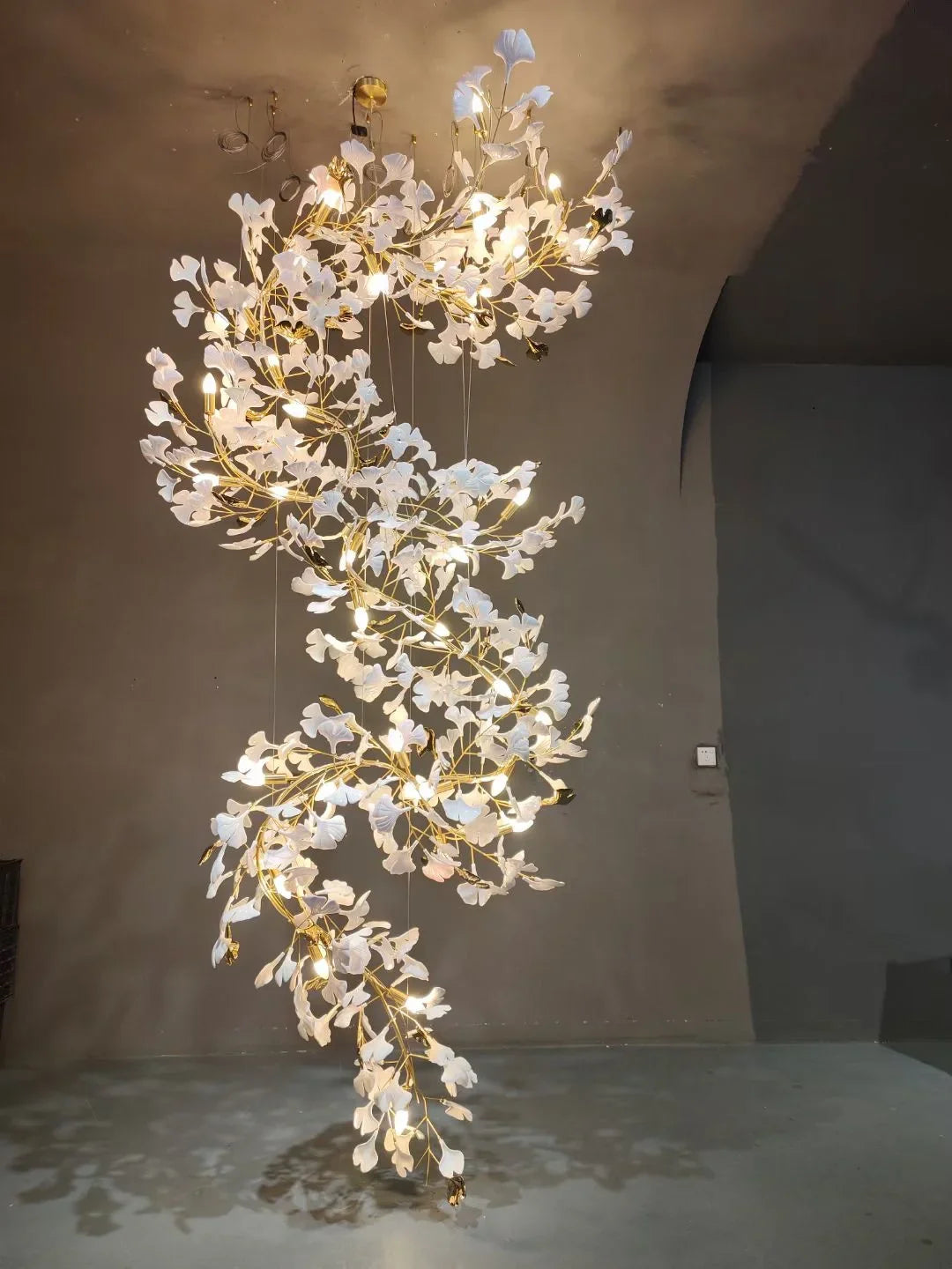 Ginkgo Leaf Ceramics Large Chandelier 110'' 118'' 157''H