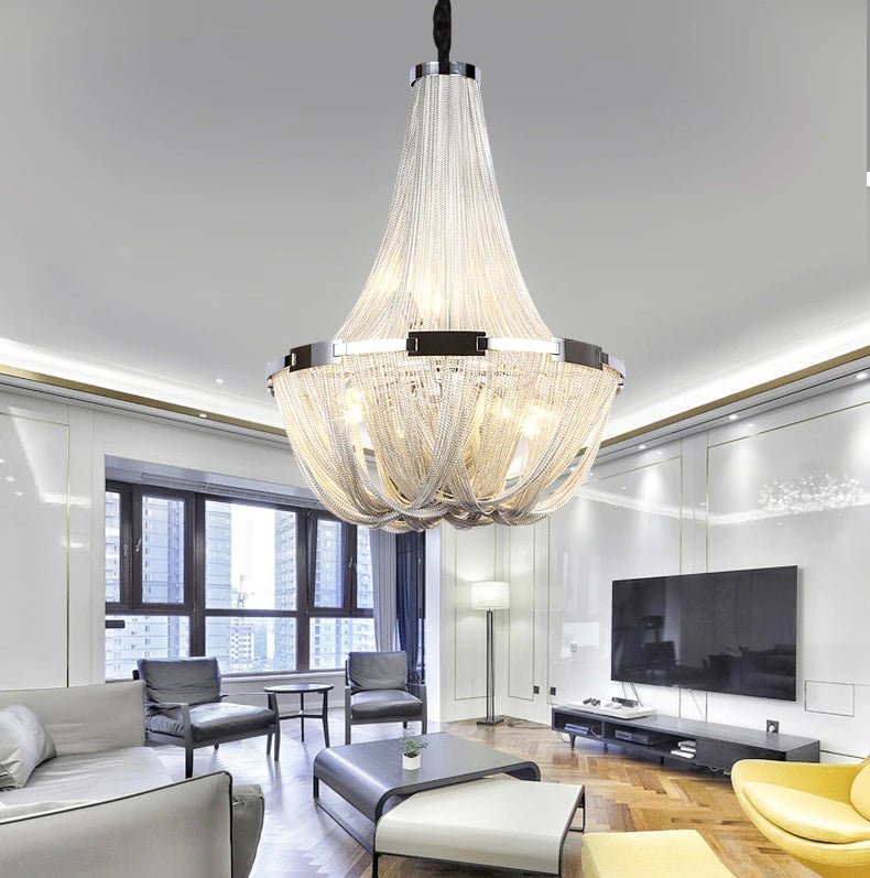 Deniselamp® Silver Chain Chandelier Creative Round Design Loft Chandelier