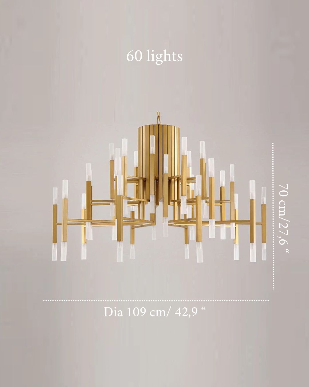 Deniselamp® Gold/Black Postmodern LED Chandelier For Living Room, Lobby, Restaurant 60 lights - Dia109.0xH70.1cm / Dia42.9xH27.6" / Warm light / Gold