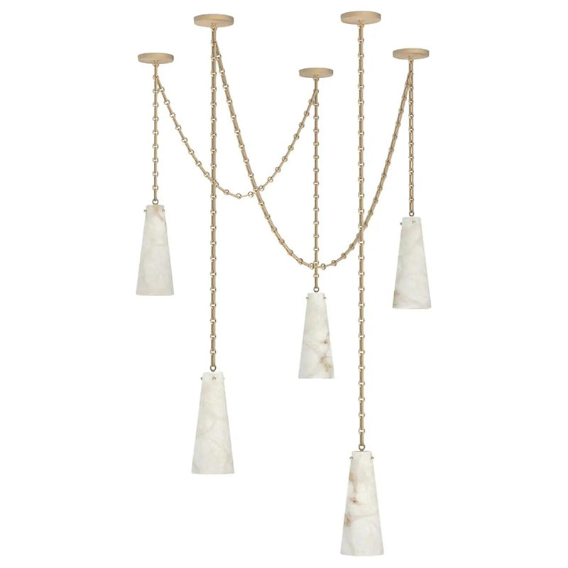 Contemporary Lucca Chandelier 202A-5 in Alabaster, 5-Light Vintage Alabaster Pendant Cluster