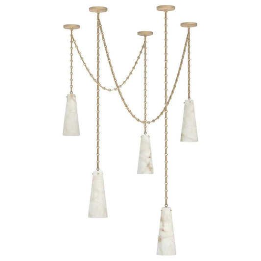 Contemporary Lucca Chandelier 202A-5 in Alabaster, 5-Light Vintage Alabaster Pendant Cluster