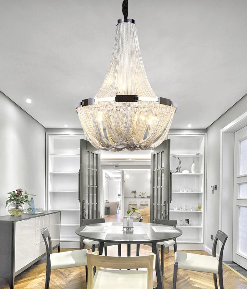 Deniselamp® Silver Chain Chandelier Creative Round Design Loft Chandelier