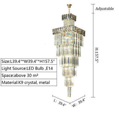 extra length 157.5'' golden liner 4m crystal chandelier for foyer staircase