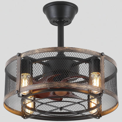 Iron Cage Country Wood Grain Black Ceiling Fan Light 18"