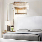 Golden Tea 2-Tier Round Glass Chandelier 60" For Living Room, Bedroom