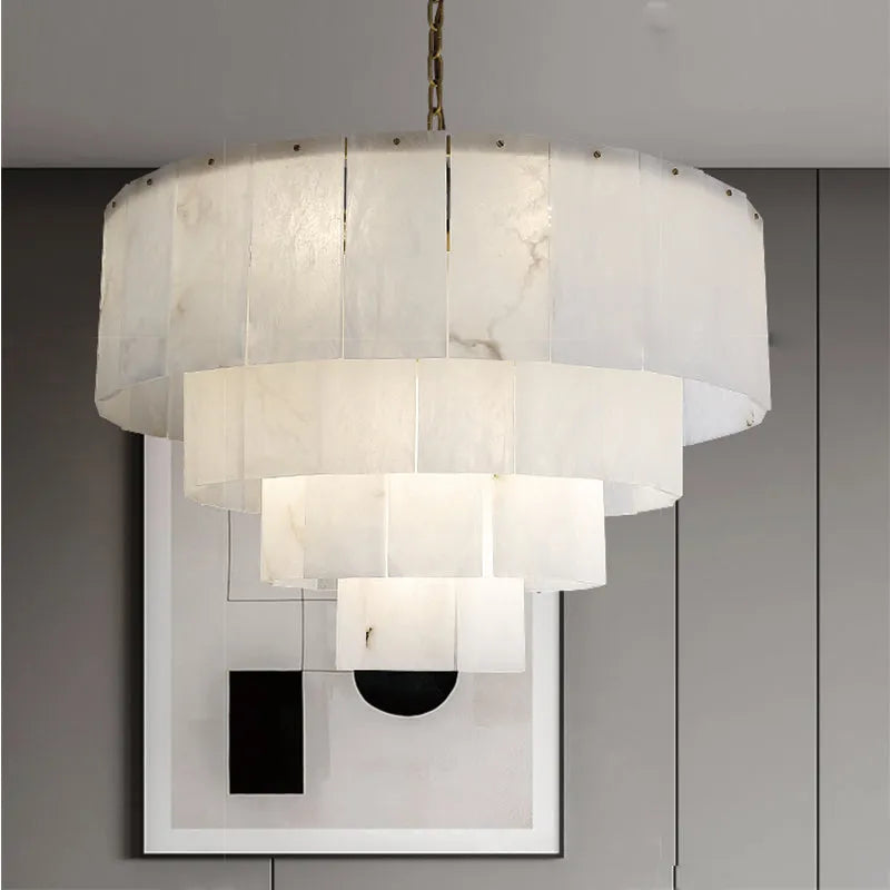 Classic Marble Multi-Layer Round Chandelier 31"