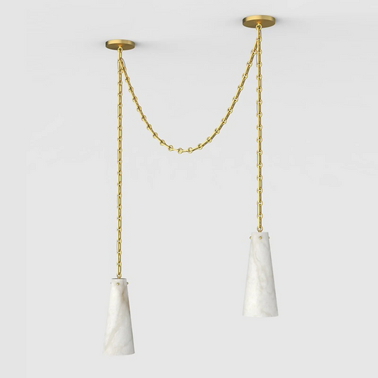 Contemporary Lucca Chandelier 202A-2 in Alabaster, 2-Light Vintage Alabaster Pendant Cluster