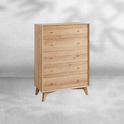 Mid-Century Modern Wood Storage Organizer 5-Drawer Dresser