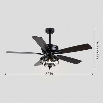 Ceiling Fans with Light and Remote Waterproof Wet Rated Ceiling Fan, 6 Speeds Modern Black Fan Lights 52"