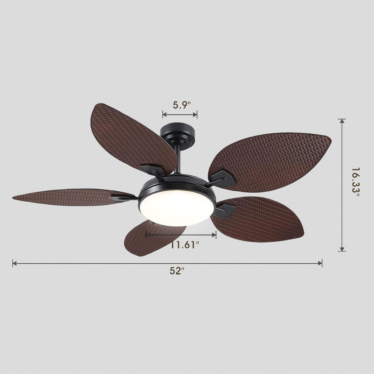 Ceiling Fans with Lights Palm Leaf Ceiling Fan for Patios Porch 6 Speeds, Reversible 52"