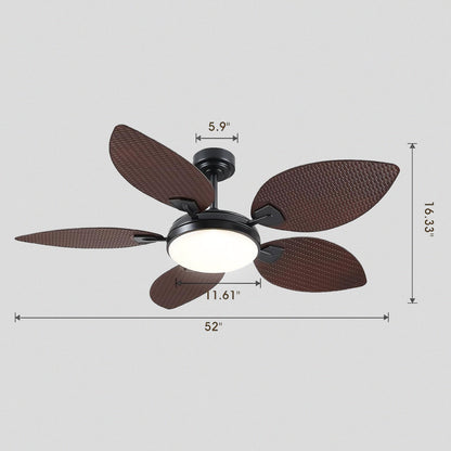 Ceiling Fans with Lights Palm Leaf Ceiling Fan for Patios Porch 6 Speeds, Reversible 52"