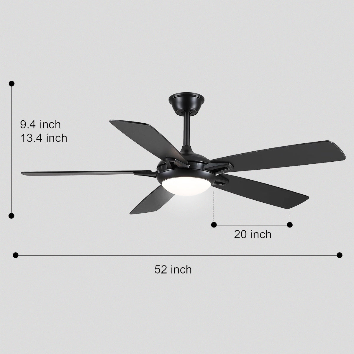 Modern Ceiling Fans with Lights 6 Speeds Reversible Dual Finish Wooden Blades 52"