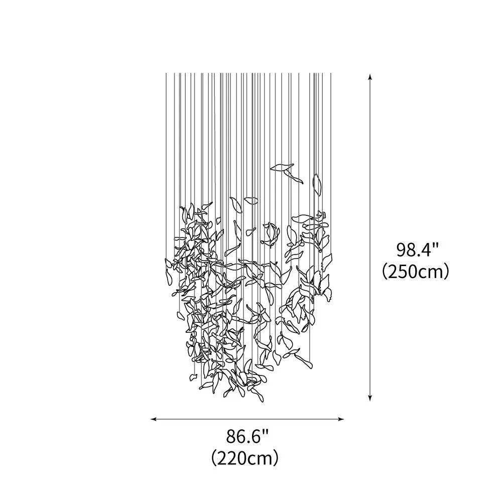 Elegant Flying Glass Feather Chandelier, Customizable Romantic Lobby Lighting Fixture