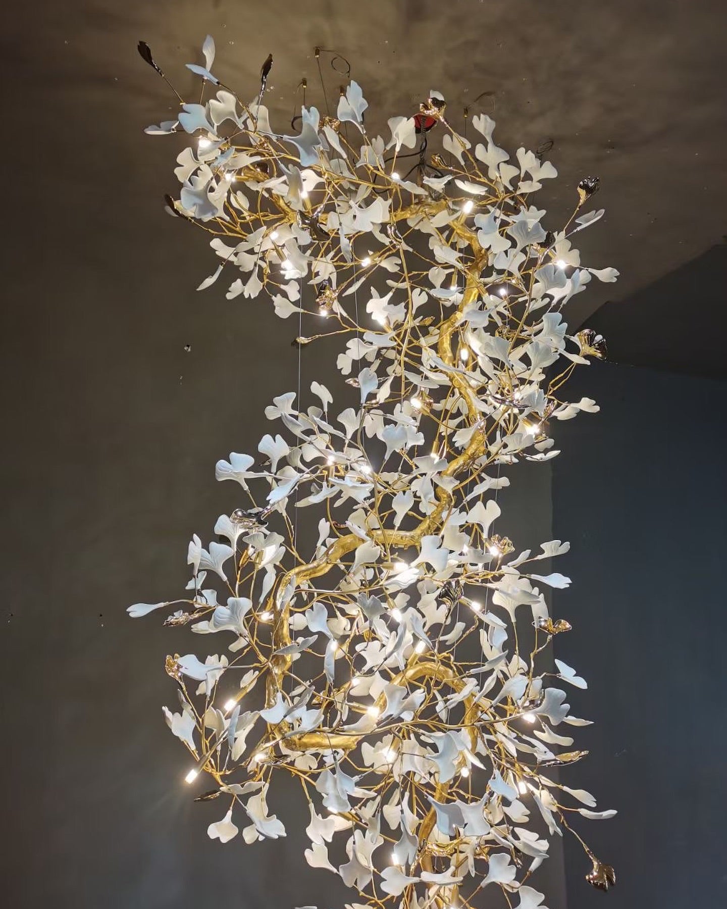 Ginkgo Leaf Ceramics Large Chandelier 110'' 118'' 157''H