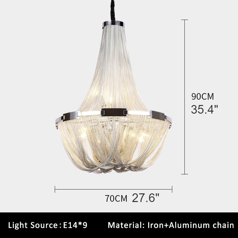 Deniselamp® Silver Chain Chandelier Creative Round Design Loft Chandelier