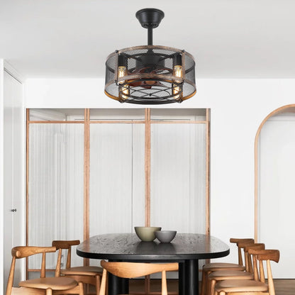 Iron Cage Country Wood Grain Black Ceiling Fan Light 18"