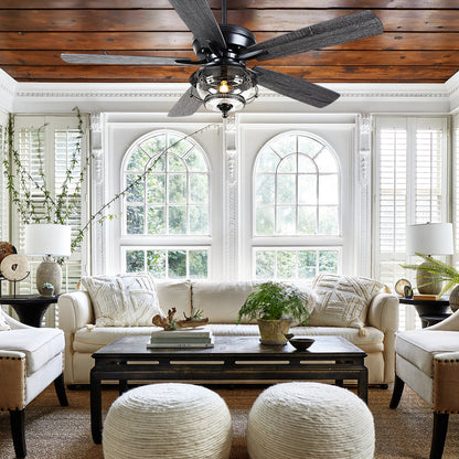 Ceiling Fans with Light and Remote Waterproof Wet Rated Ceiling Fan, 6 Speeds Modern Black Fan Lights 52"