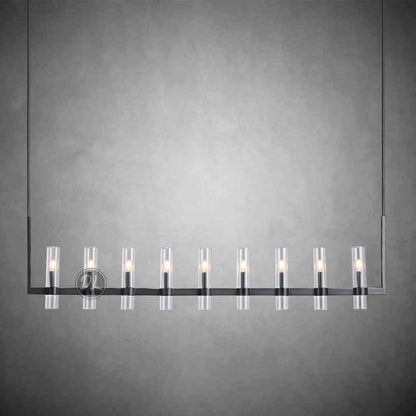 Crystalline Glass Shaded Modern Linear Chandelier 71"