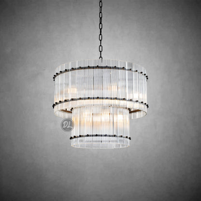 Golden Tea 2-Tier Round Glass Chandelier 22"
