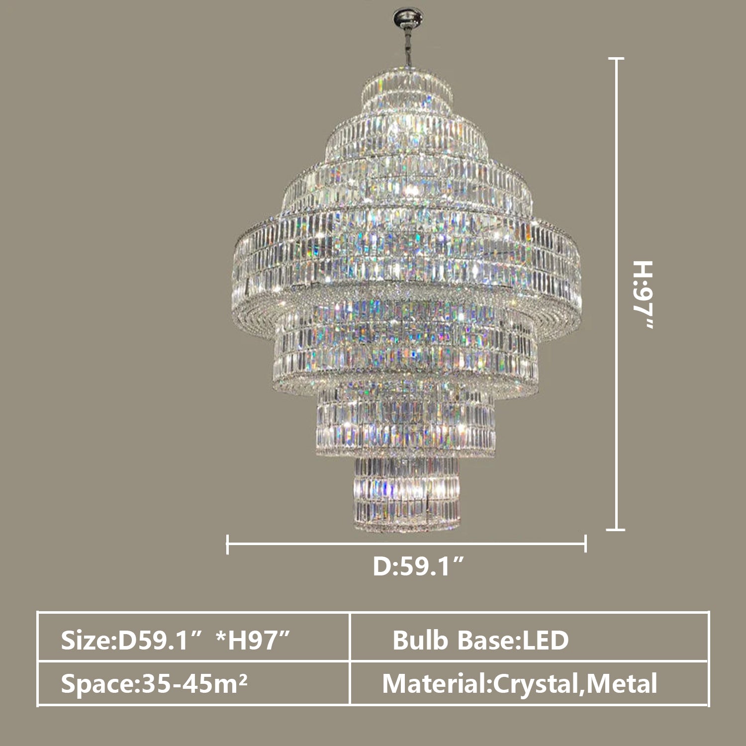 Chandelier Multi Tiered Round Big Bright Flash Light Fixture for Living Room/ Duplex/ Staircase/ Entryway