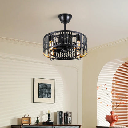 Industrial Black Cage Ceiling Fan Light 18"