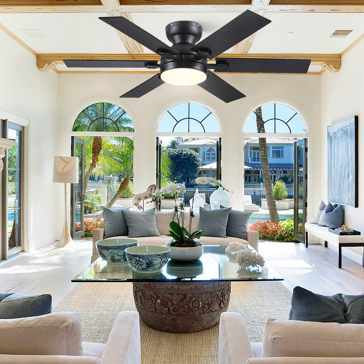 Modern Flush Mount Fans Light Ceiling Fans with Lights Black Low Profile Ceiling Fans 52“