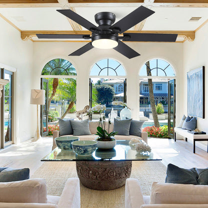 Modern Flush Mount Fans Light Ceiling Fans with Lights Black Low Profile Ceiling Fans 52“