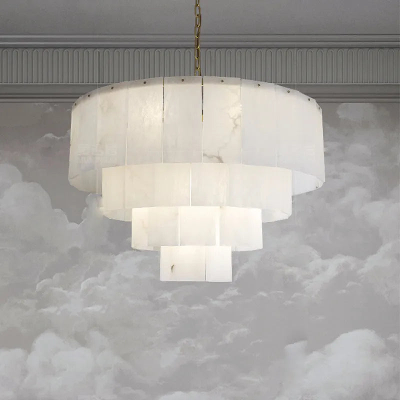 Classic Marble Multi-Layer Round Chandelier 31"