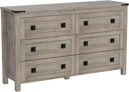 Rustic Farmhouse 6-Drawer Wood Dresser | Bedroom Storage Organizer