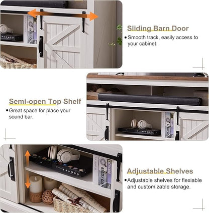 Farmhouse Entertainment Center for 65 Inch TV Stand with Barn Door