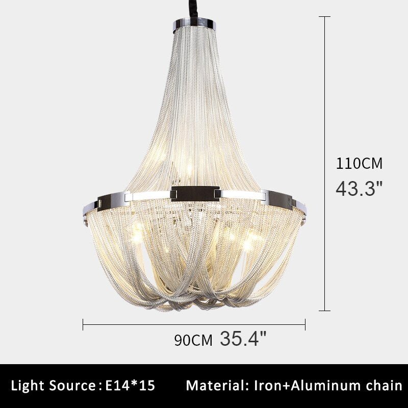 Deniselamp® Silver Chain Chandelier Creative Round Design Loft Chandelier