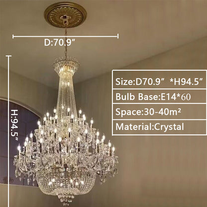 Extra Large European-style Multi-layers Candle Luxury Crystal Chandelier Gold Art Foyer/Staircase Decorative Light Fixture