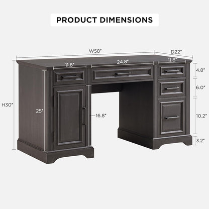 JXQTLINGMU 58 Inch Black Computer Desk with Embossed Texture & Drawers