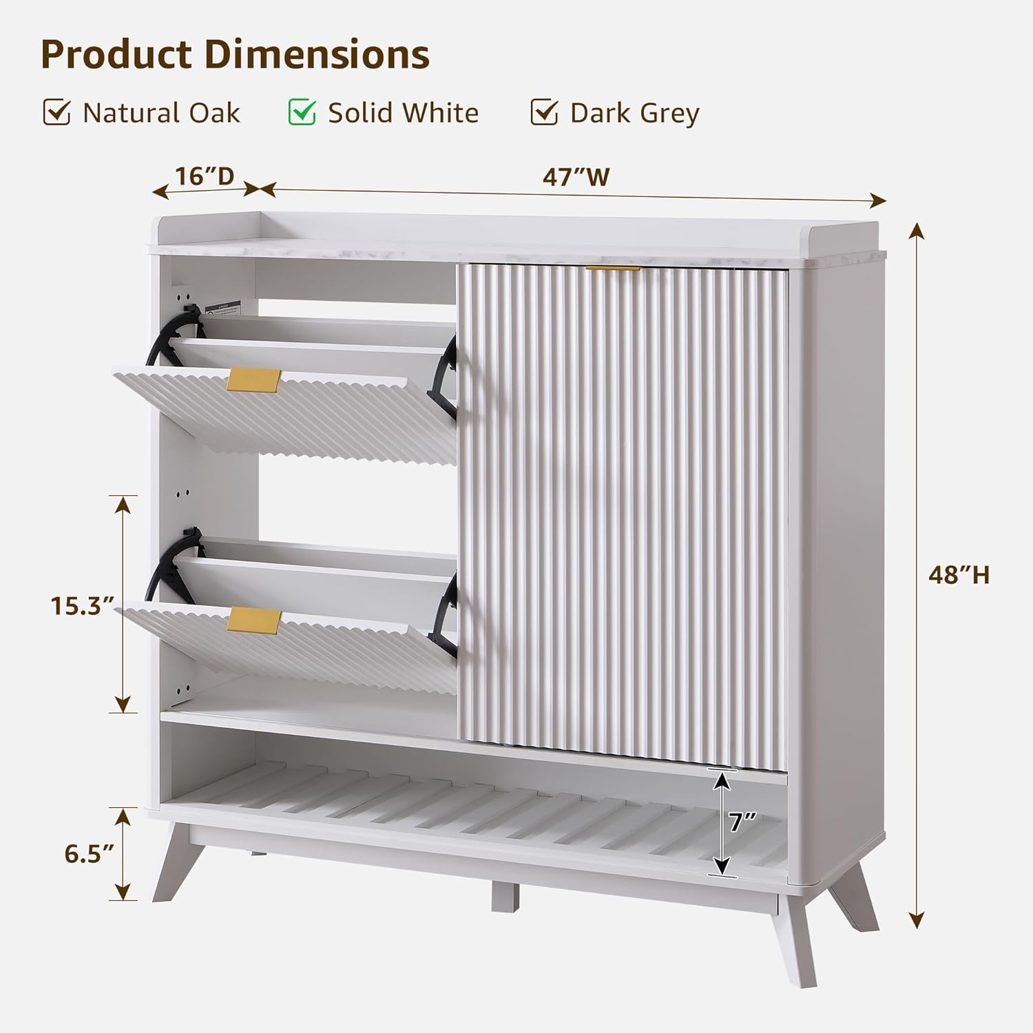 T4TREAM White Fluted Shoe Storage Cabinet - Organizer for Entryway