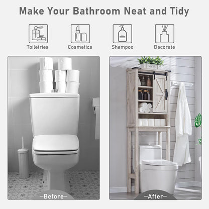 OKD Farmhouse Over The Toilet Storage Cabinet with Sliding Barn Door