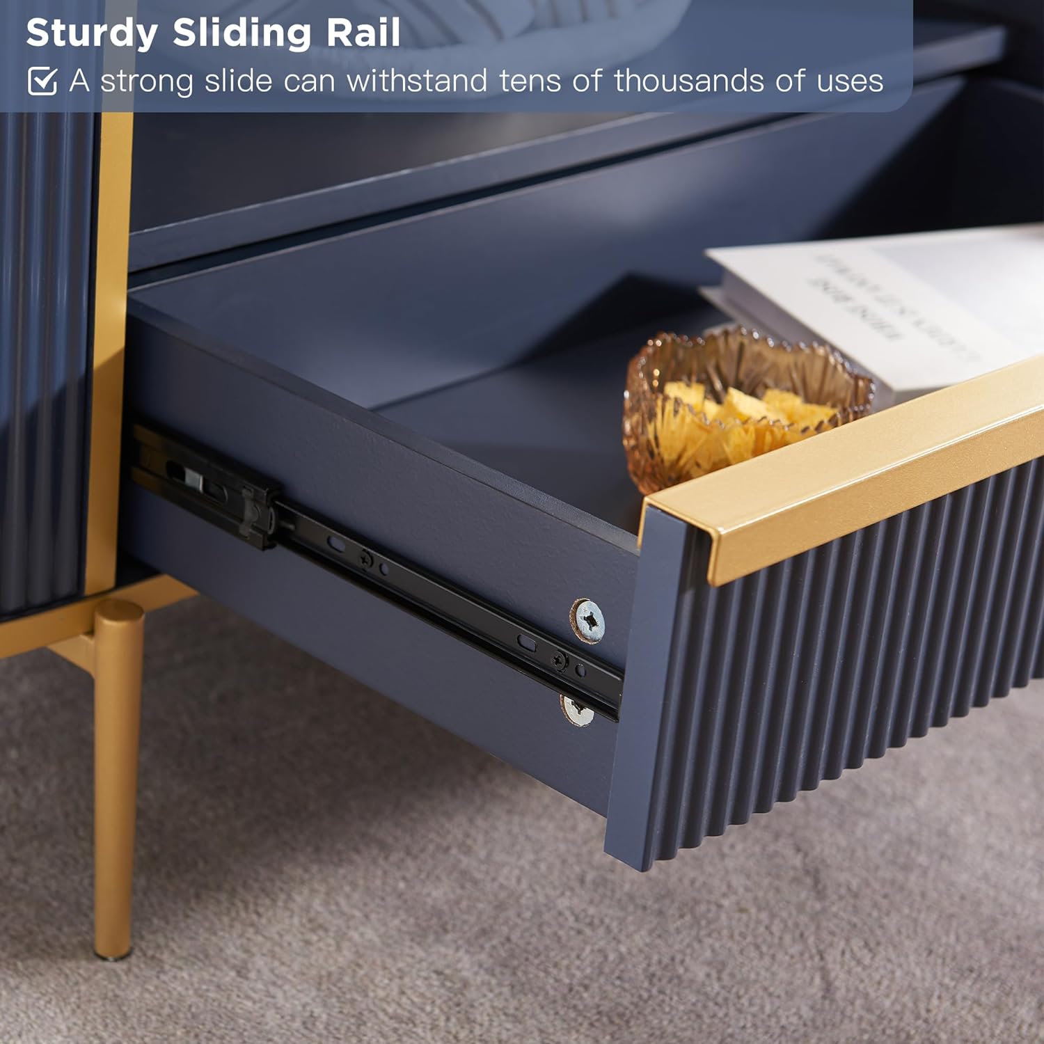 OKD Modern Oval Coffee Table 48 Inch with Drawer Navy Blue