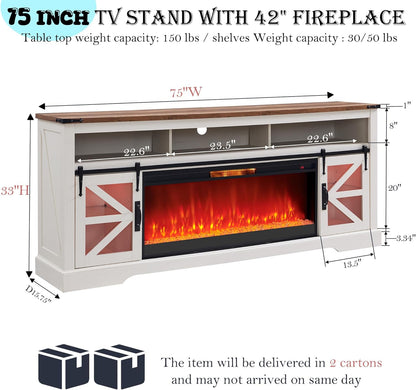 OKD Fireplace TV Stand for 85" TV, Farmhouse Entertainment Center