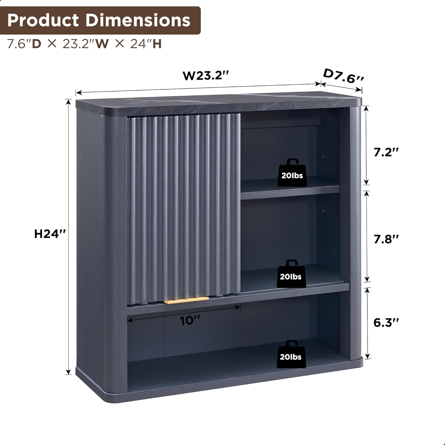 RedLemon Bathroom Wall Cabinet with Fluted Door and Adjustable Shelf