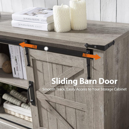 66" Farmhouse Entertainment Center with Sliding Barn Door for 75" TV