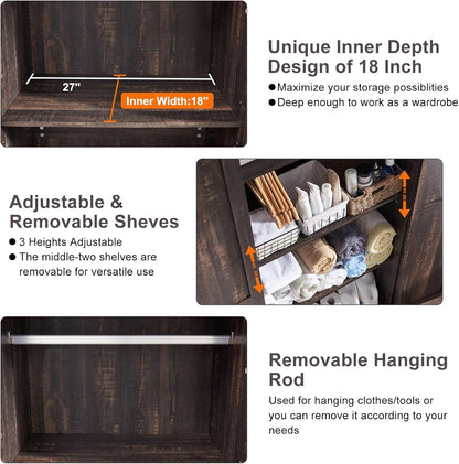 32" Farmhouse Armoire Adjustable Shelves Rustic Pantry with Barn Doors