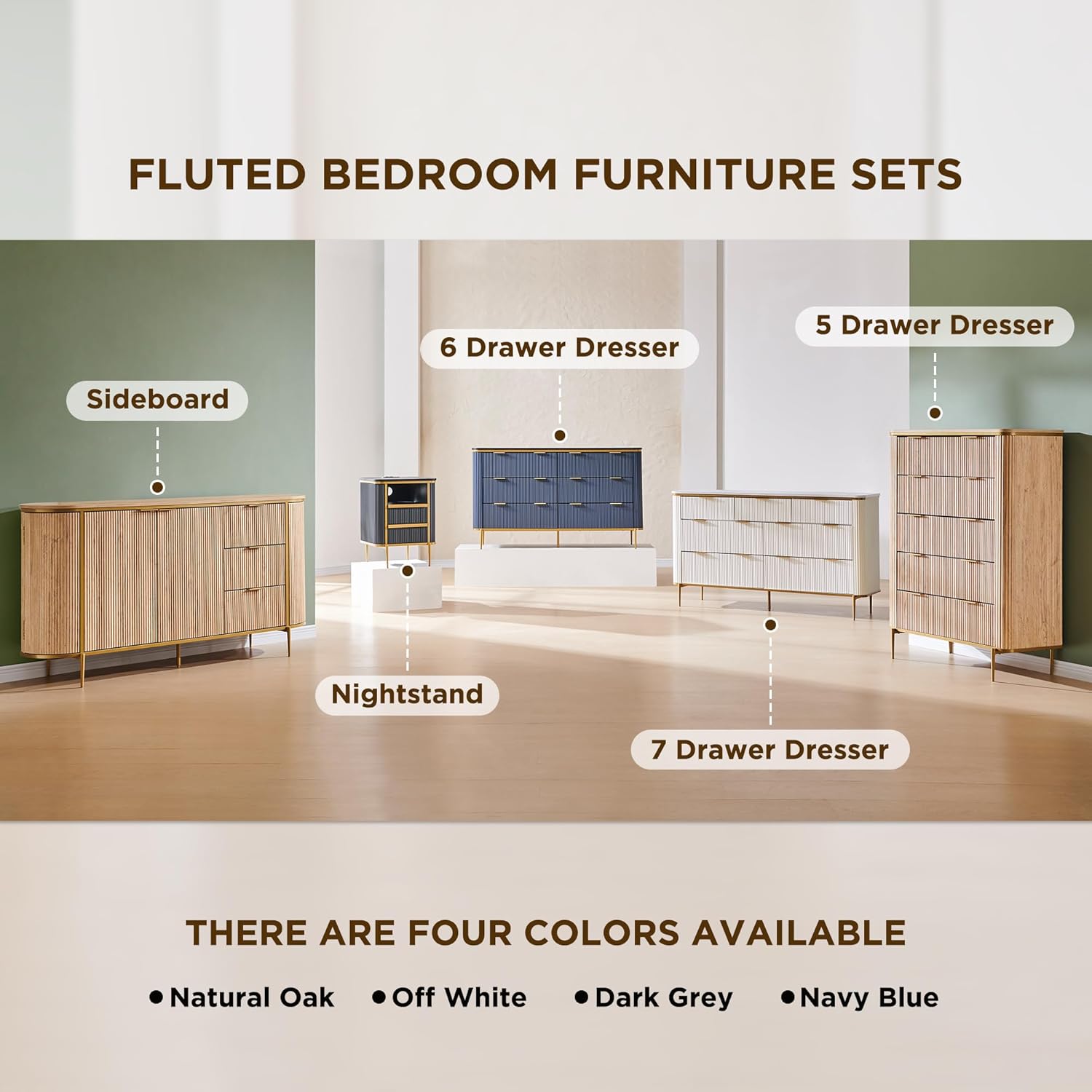 T4TREAM Fluted 5-Drawer Dresser: Modern Wood Storage Organizer